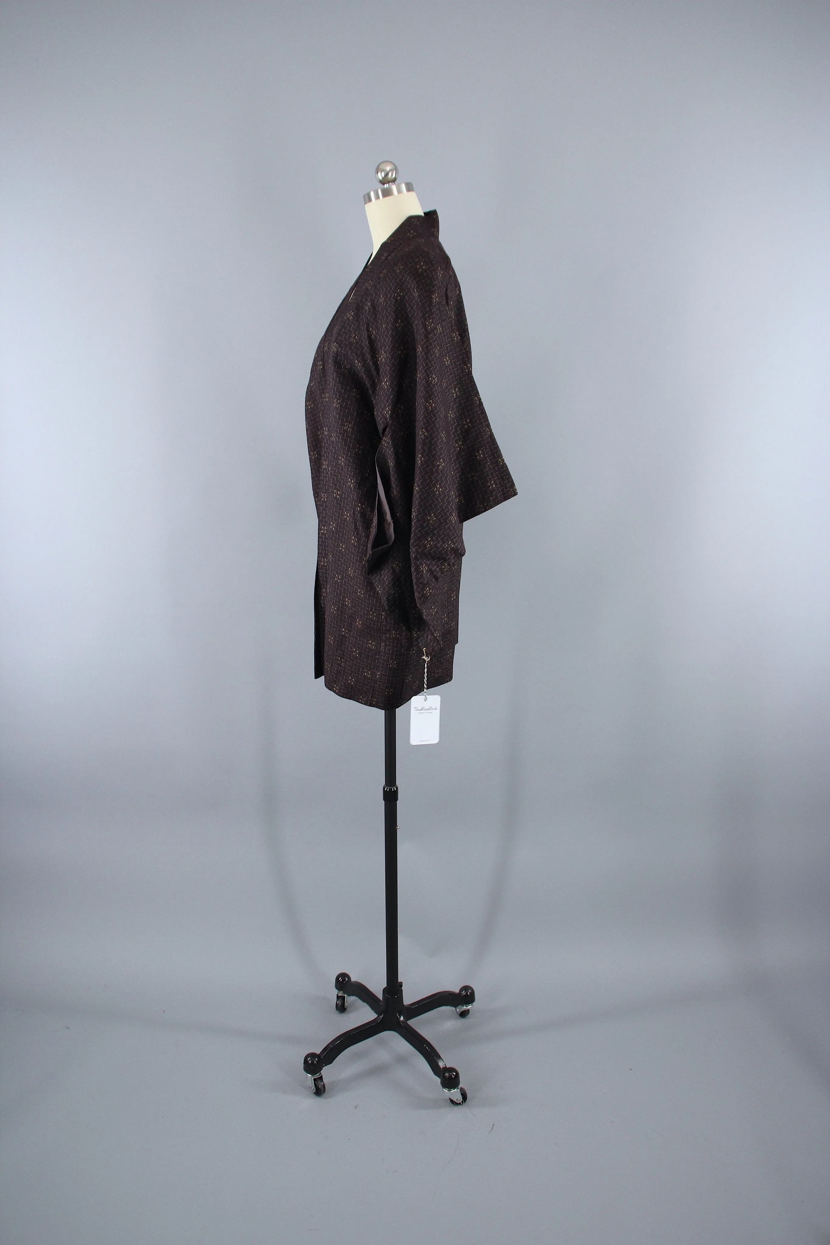 1980s Vintage Silk Haori Kimono Jacket Cardigan / Brown Ikat