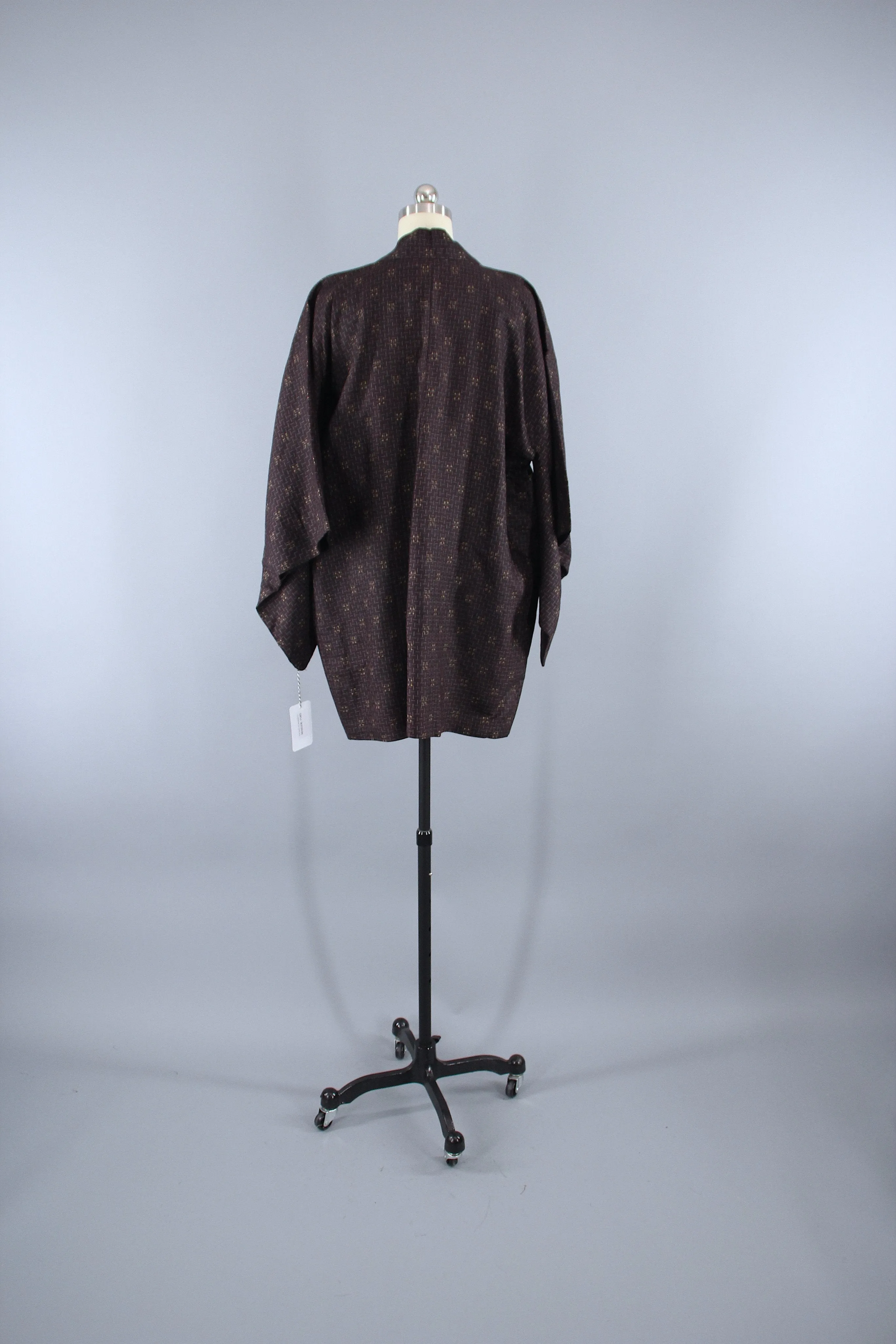 1980s Vintage Silk Haori Kimono Jacket Cardigan / Brown Ikat