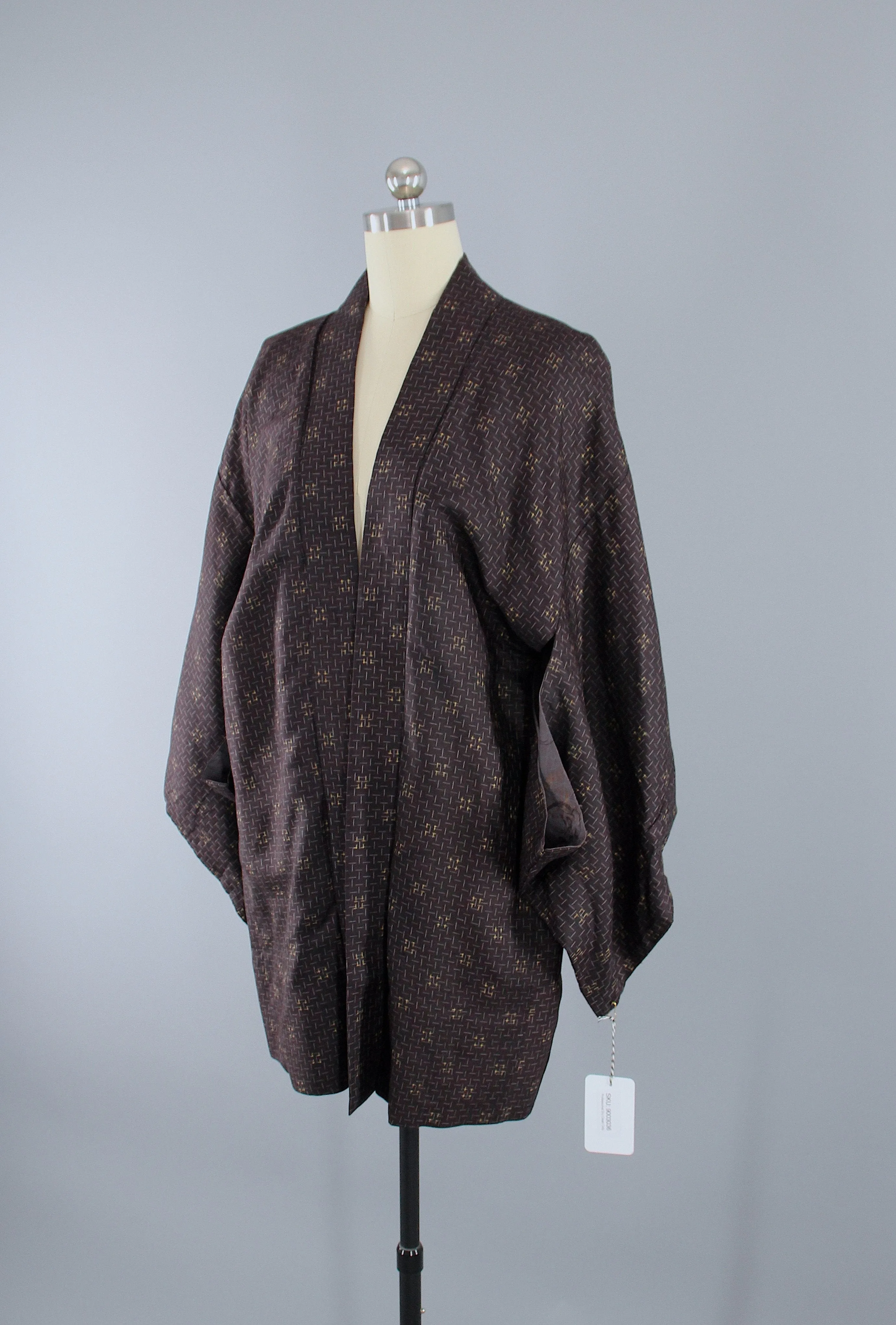 1980s Vintage Silk Haori Kimono Jacket Cardigan / Brown Ikat