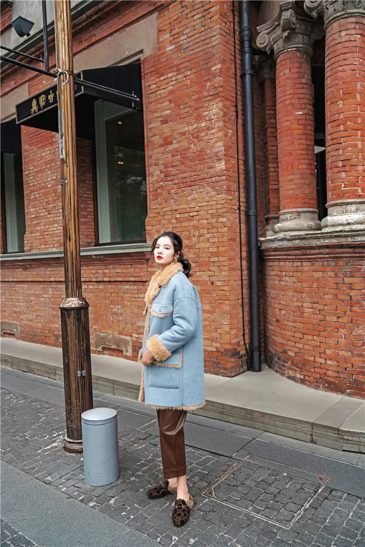 8GIRLS DESIGN SUEDE COAT WITH FAUX FUR LINING