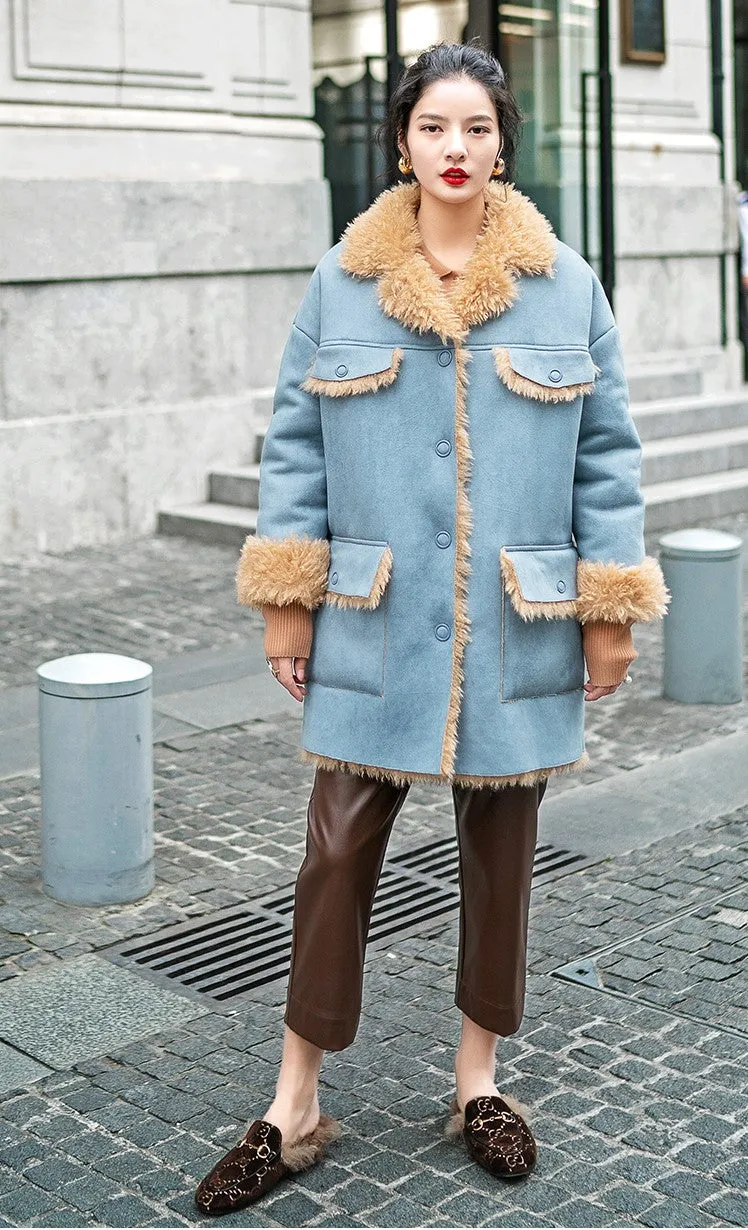 8GIRLS DESIGN SUEDE COAT WITH FAUX FUR LINING