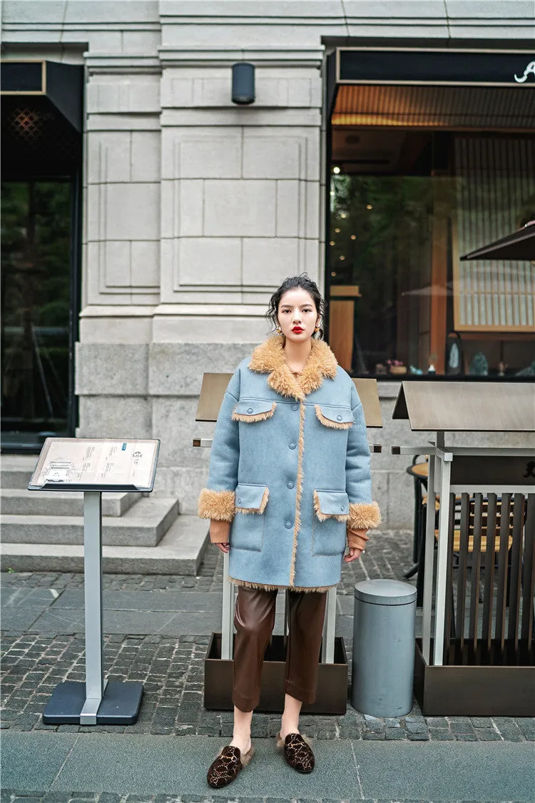 8GIRLS DESIGN SUEDE COAT WITH FAUX FUR LINING