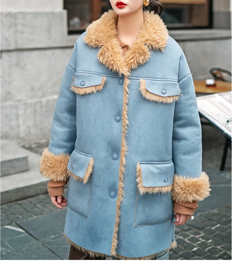 8GIRLS DESIGN SUEDE COAT WITH FAUX FUR LINING