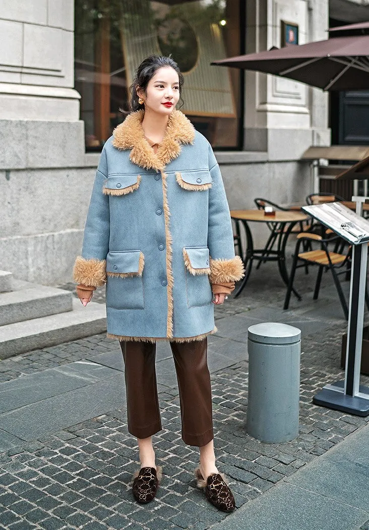 8GIRLS DESIGN SUEDE COAT WITH FAUX FUR LINING