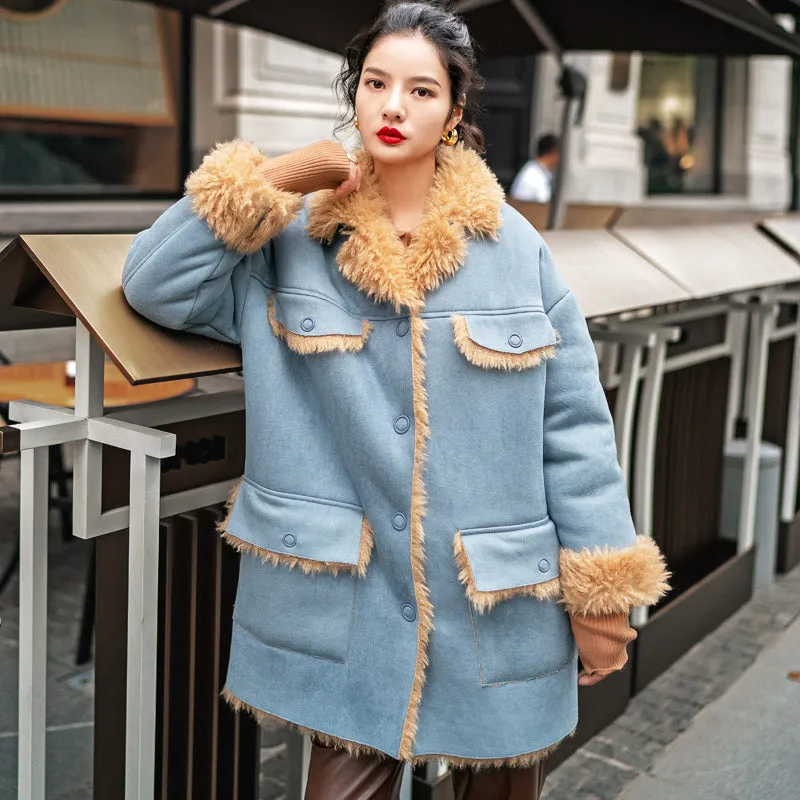 8GIRLS DESIGN SUEDE COAT WITH FAUX FUR LINING