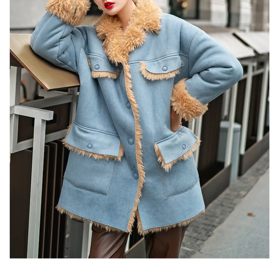 8GIRLS DESIGN SUEDE COAT WITH FAUX FUR LINING