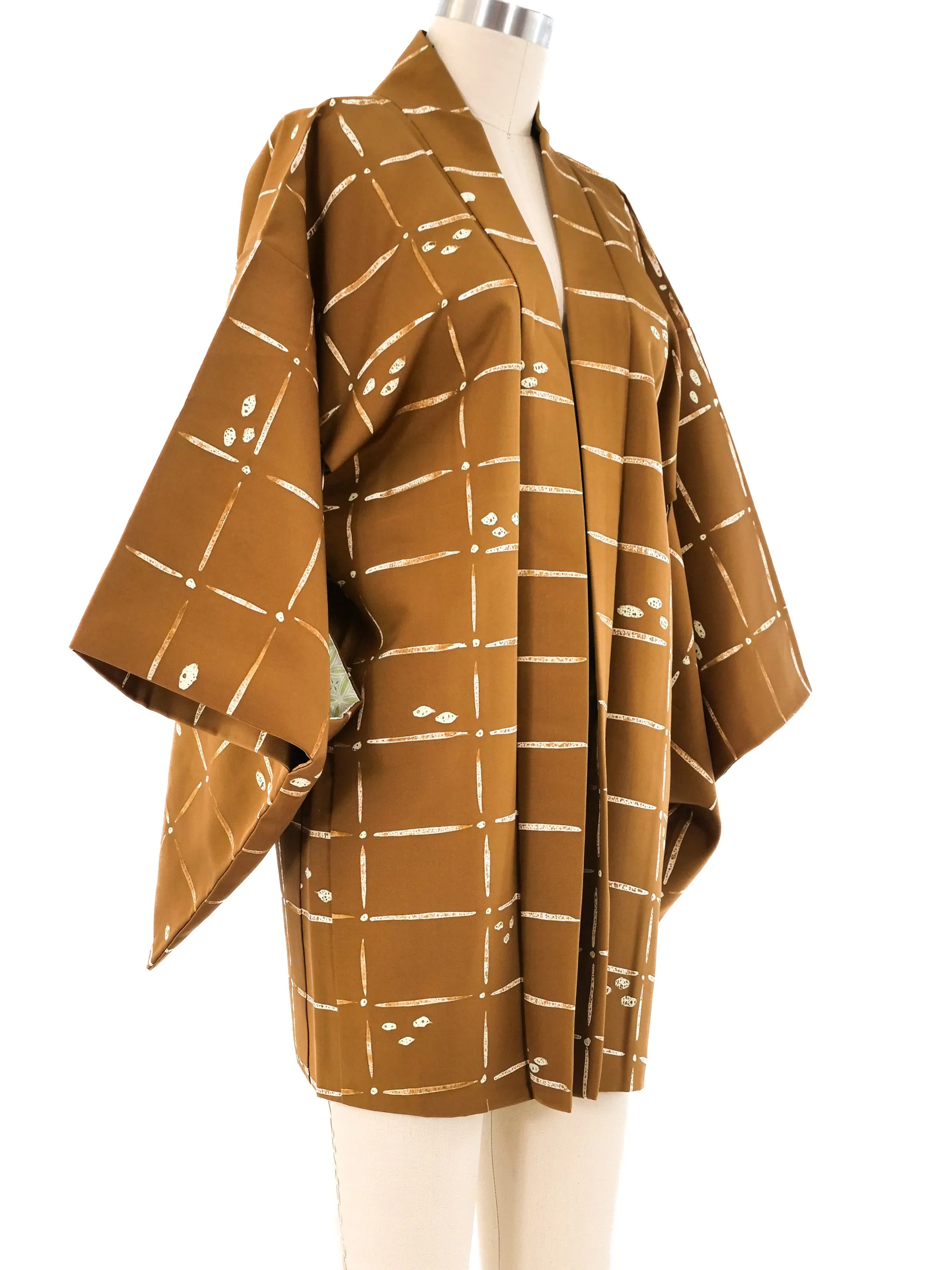 Abstract Printed Khaki Kimono