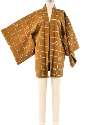 Abstract Printed Khaki Kimono