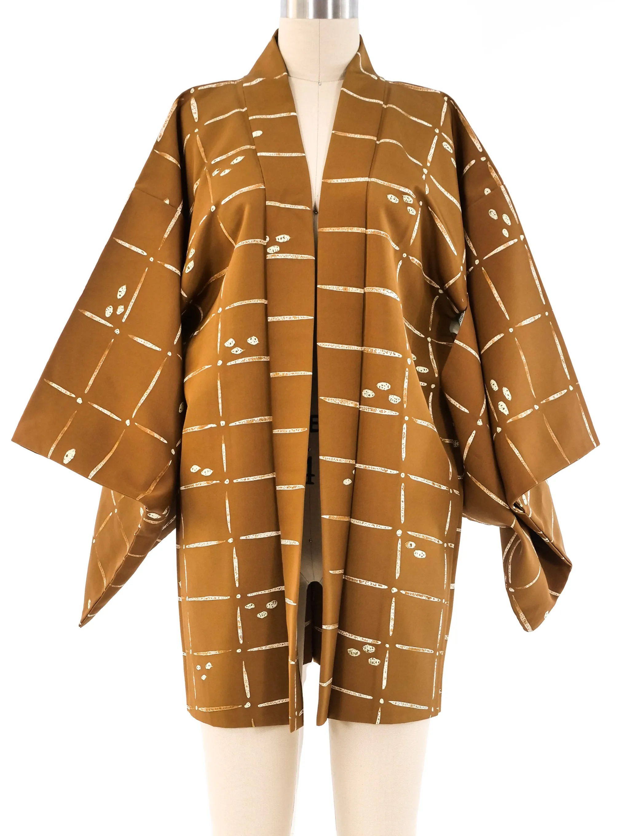 Abstract Printed Khaki Kimono