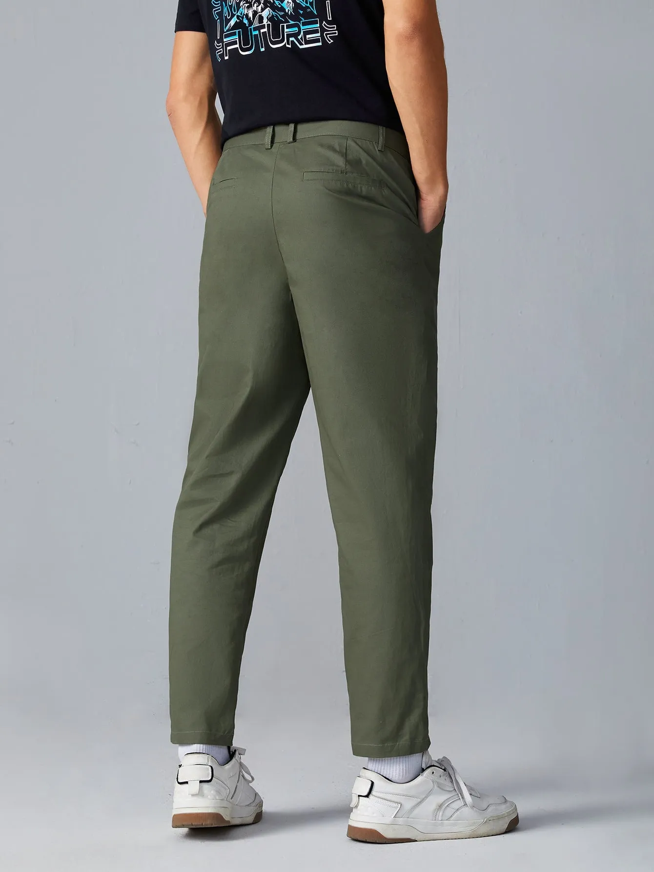 Army Green Zipper Fly Solid Suit Trousers