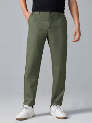 Army Green Zipper Fly Solid Suit Trousers