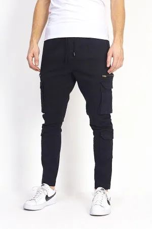 BLACK CARGO DRAWCORD TROUSERS