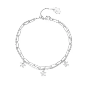 Bracelet Double Chain With CZ Stars - Silver Plated