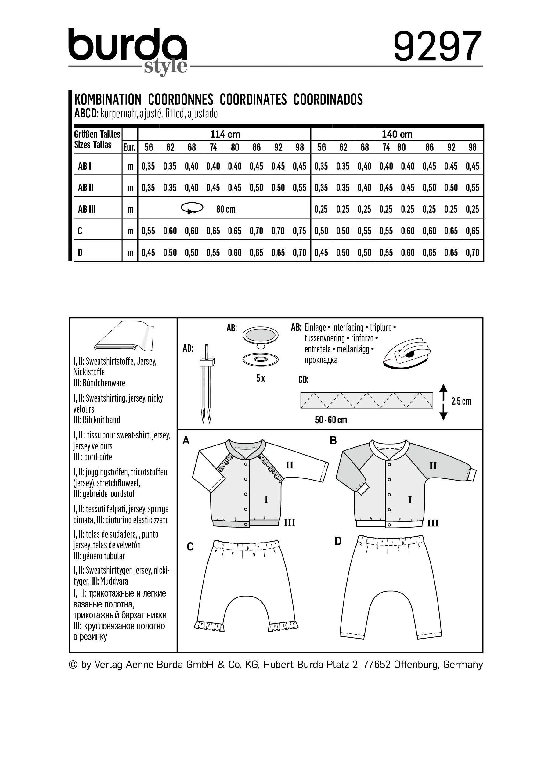 Burda Pattern 9297 Babies' Sweatjacket / Pull-on Trousers