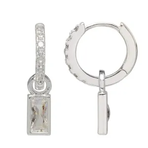 Earrings Baguette Drop Silver Plated Hoop