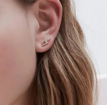 Earrings Lightning Bolt Gold Plated with Cubic Zirconia