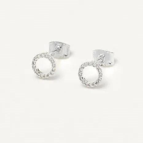 Earrings Pave Circle Studs Silver Plated