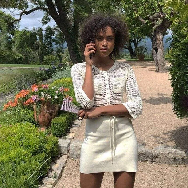 FashionSierra - Fashion Women's Long Sleeve Bodycon Dress Autumn Winter Knitwear Hollow Stretch Jumper Warm Casual Party Mini Dress