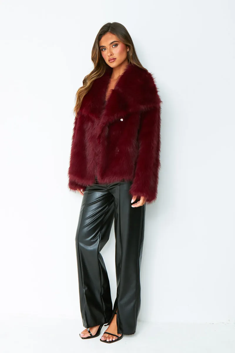 Freya Wine Oversized Faux Fur Coat