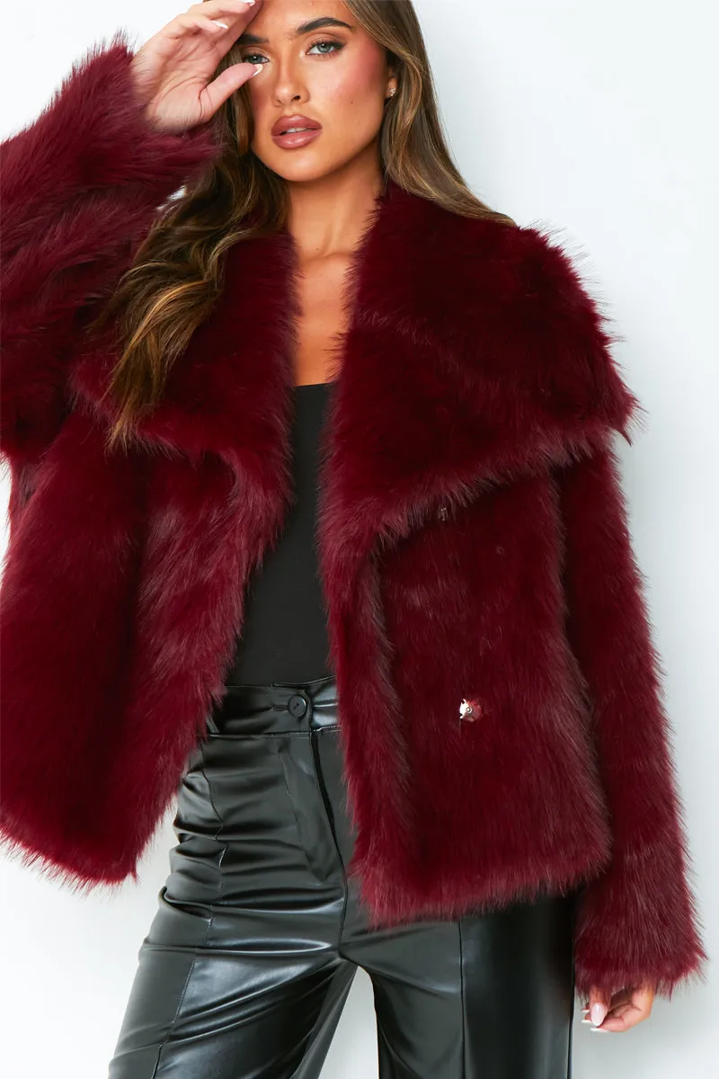 Freya Wine Oversized Faux Fur Coat