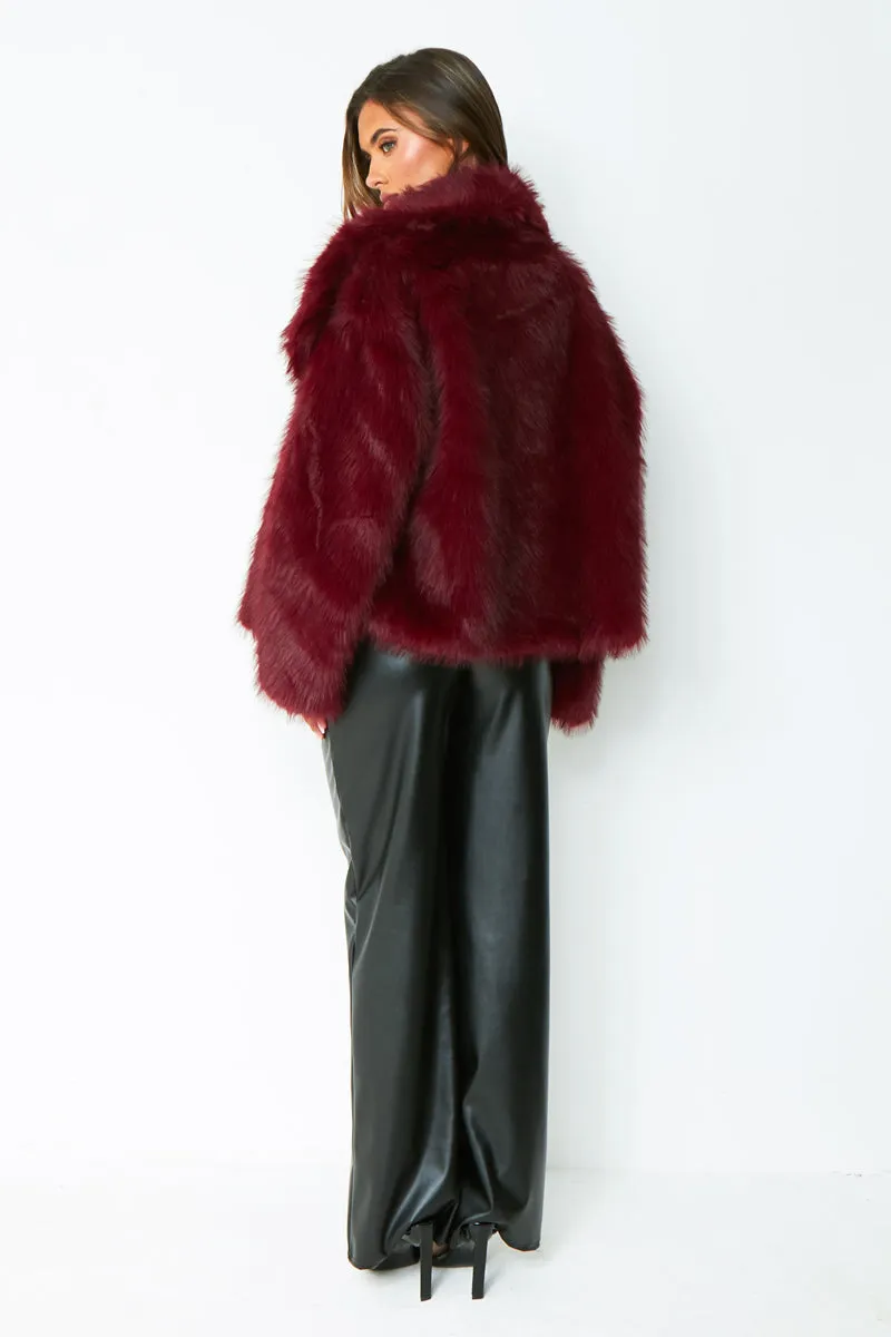 Freya Wine Oversized Faux Fur Coat
