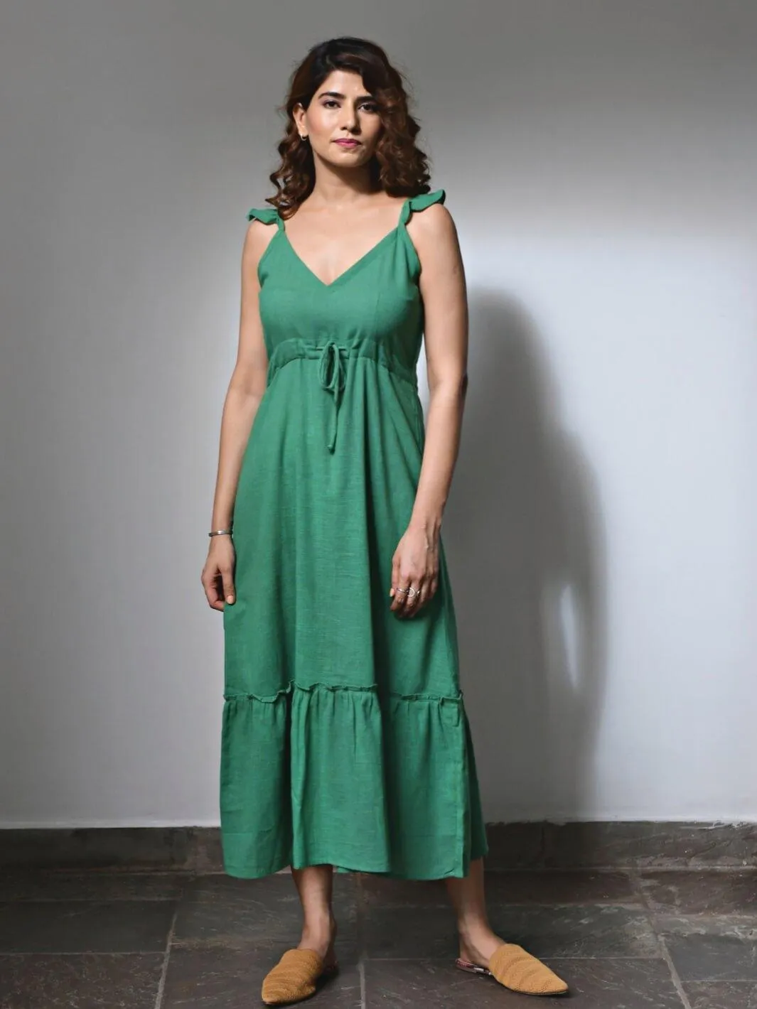 Green Cotton Maxi Slip Dress