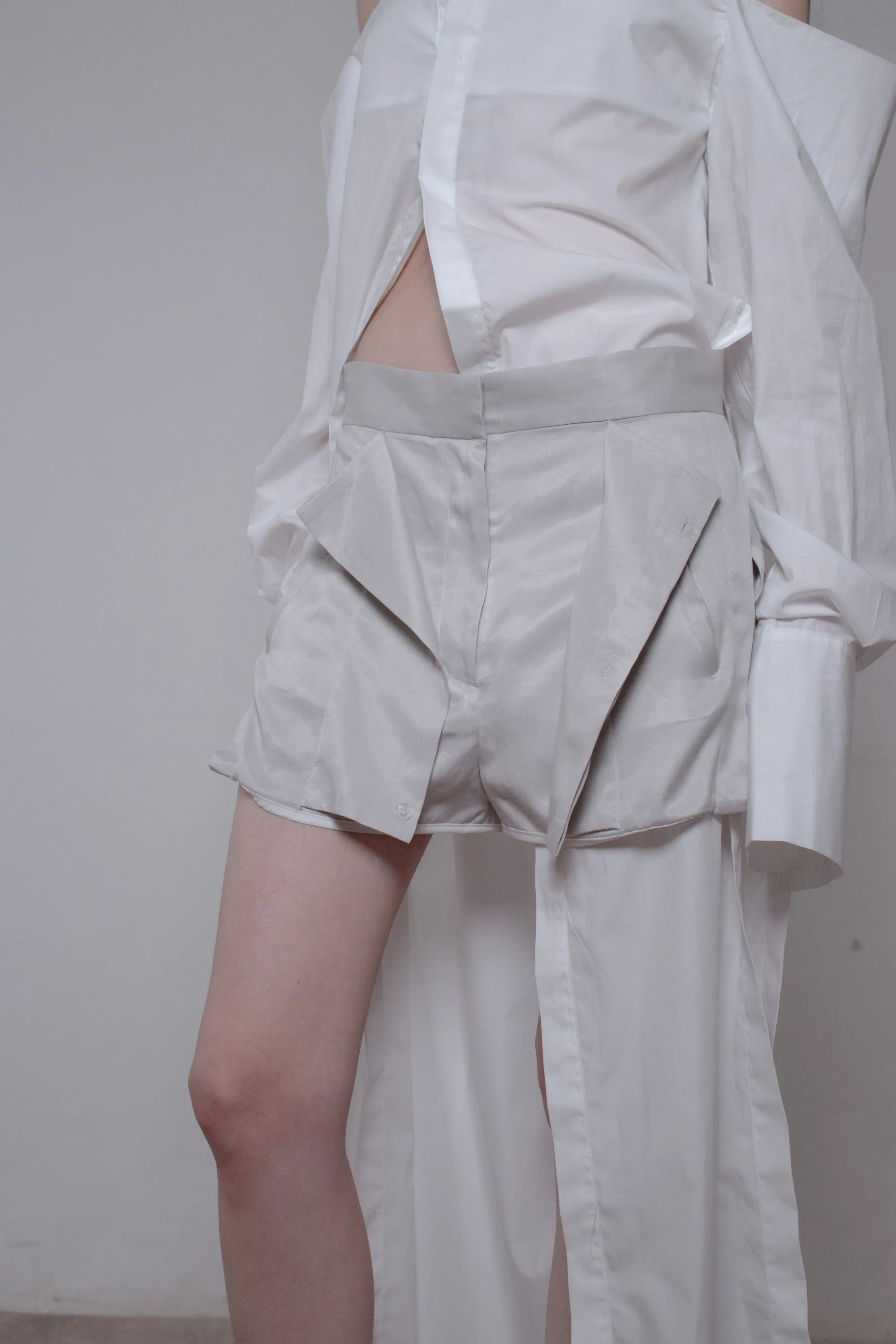 Grey Sateen Buttoned Trousers