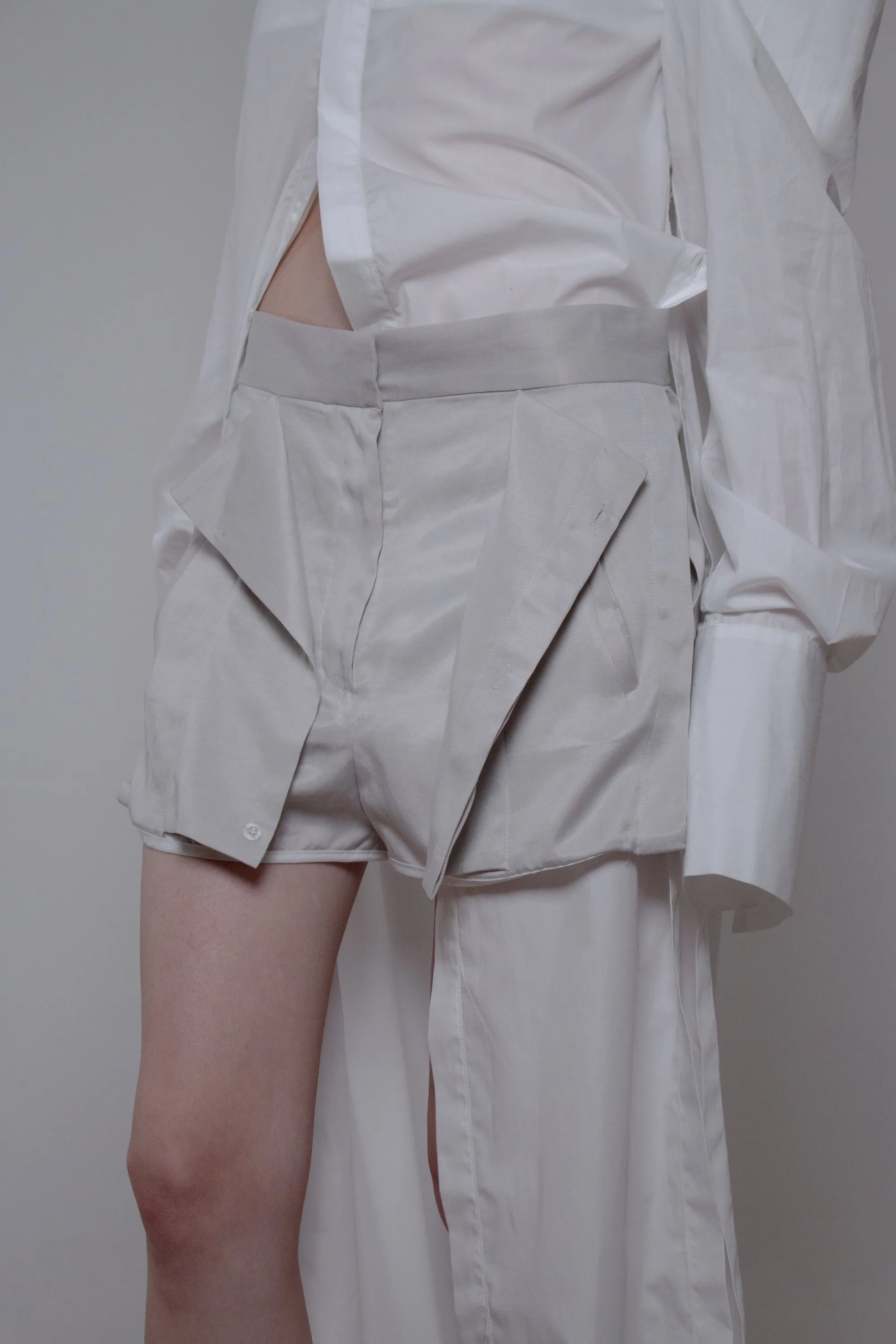 Grey Sateen Buttoned Trousers