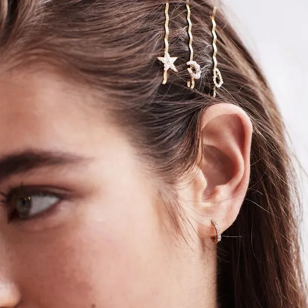 Hoop Earrings Pave Set with White CZ Gold Plated