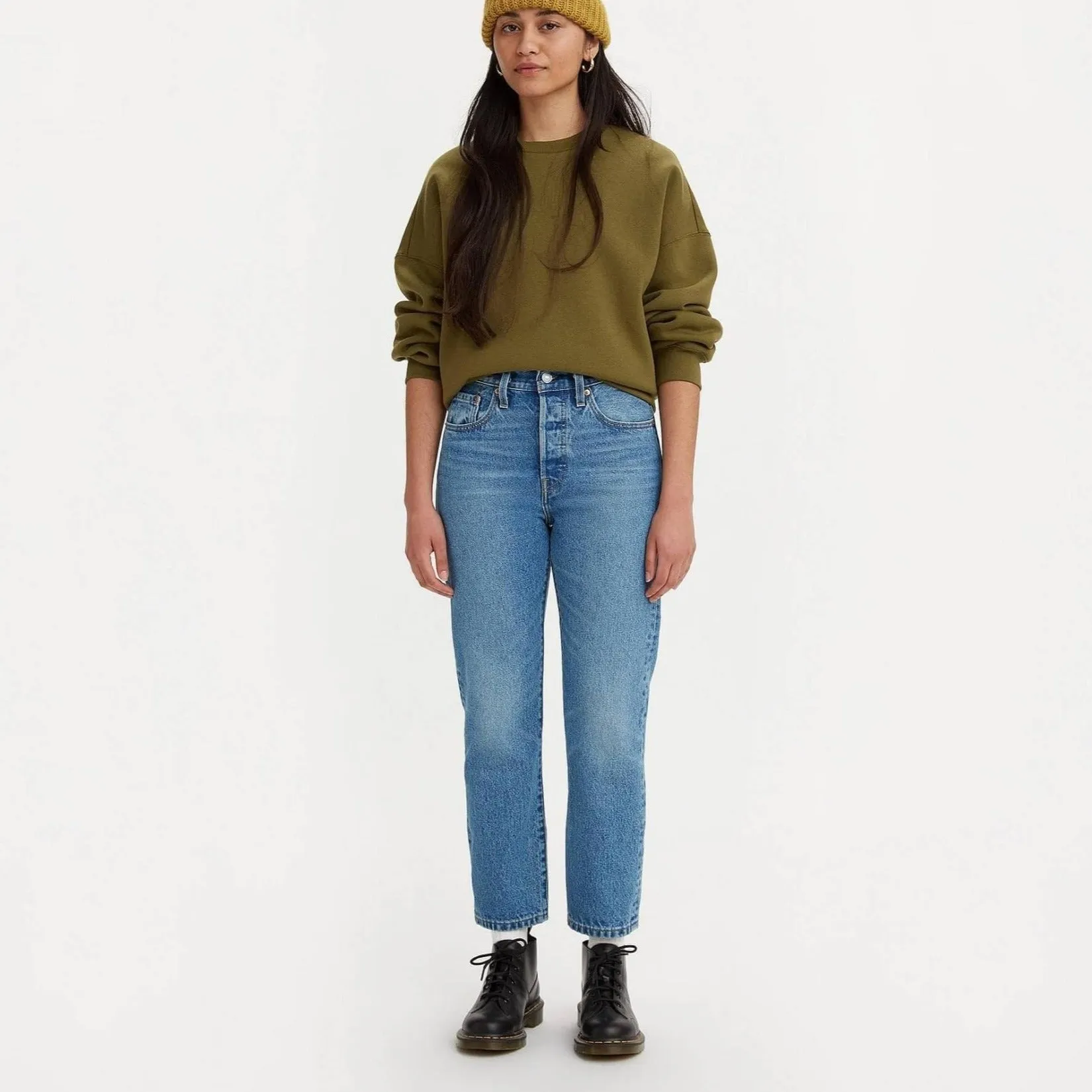 Levi's  501® Levi's Crop Jeans Medium Indigo Worn In Blue