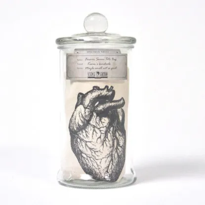 Linen Tote Bag in Glass Specimen Jar Beating Forever Heart