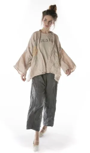 Magnolia Pearl Cotton Twill Linen Clodia Hand Embroidered Floral Kimono, Lilac Water, One Size
