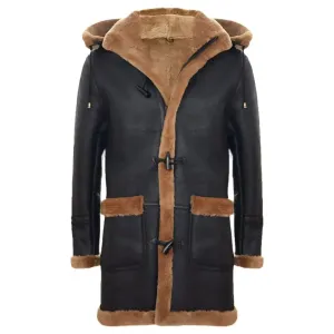 Men's Classic Genuine Shearling Sheepskin Duffle Coat