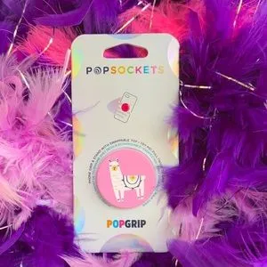 Mobile accessory expanding hand-grip and stand Popsocket with Llama illustrated