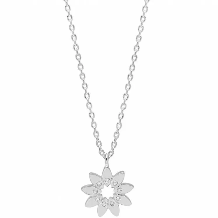 Necklace Flower Charm with Cubic Zirconia Silver Plated