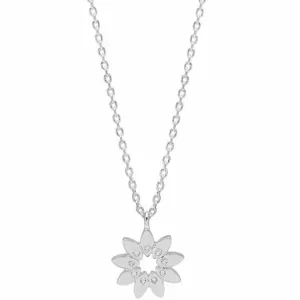 Necklace Flower Charm with Cubic Zirconia Silver Plated