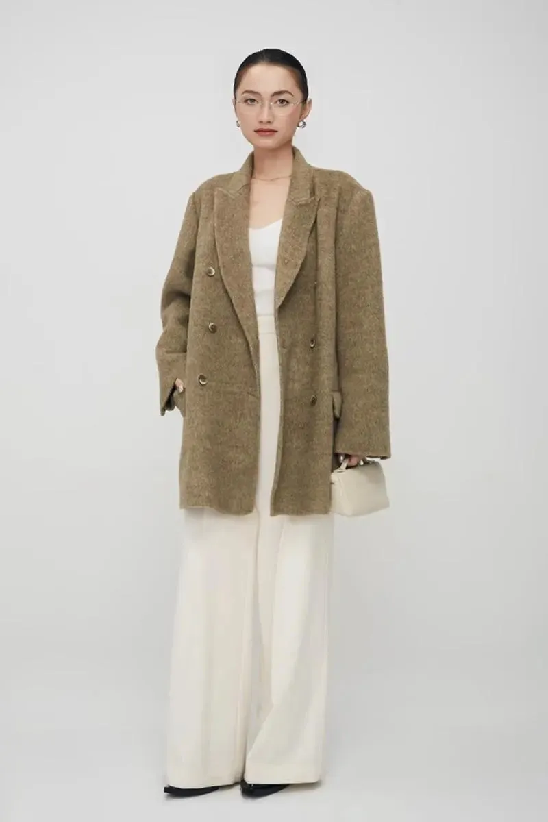 Notched Lapel Double-Breasted Wool Coat