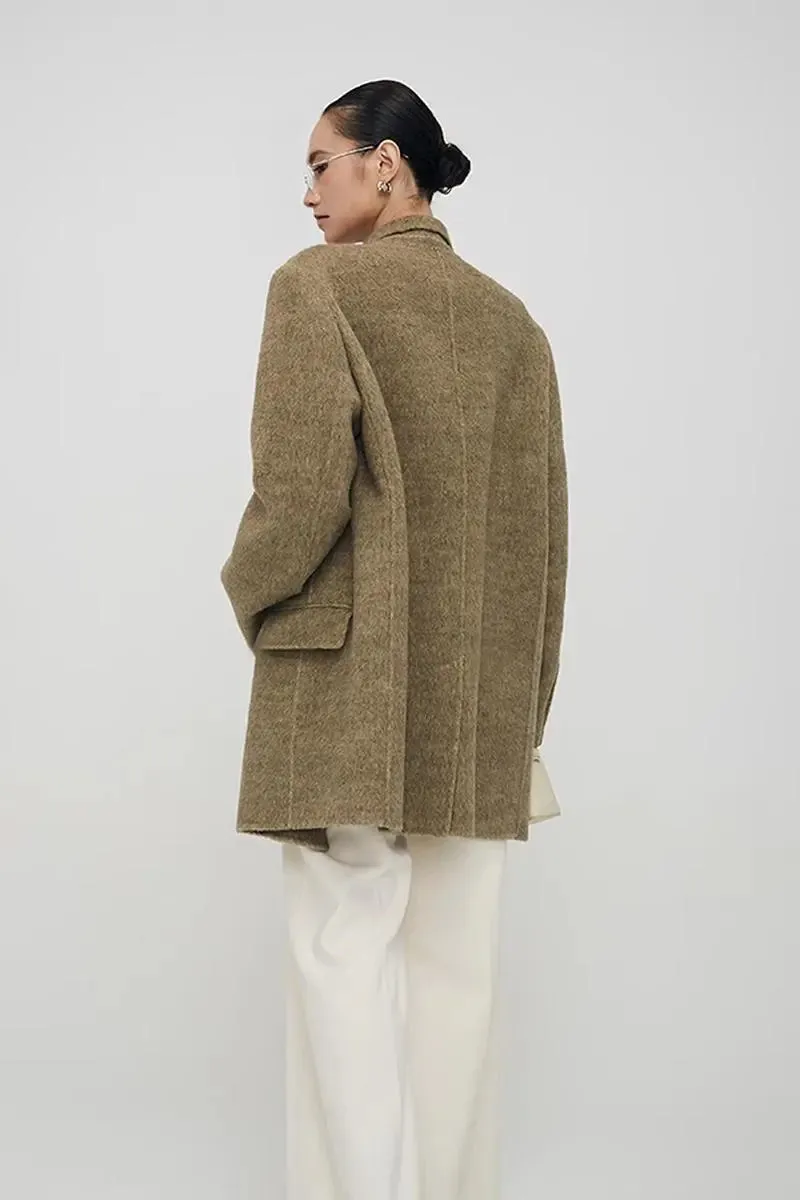 Notched Lapel Double-Breasted Wool Coat