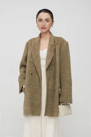 Notched Lapel Double-Breasted Wool Coat
