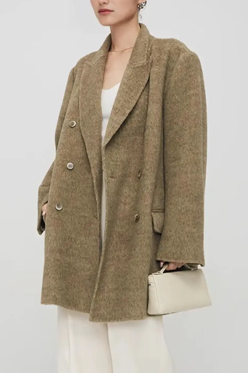 Notched Lapel Double-Breasted Wool Coat