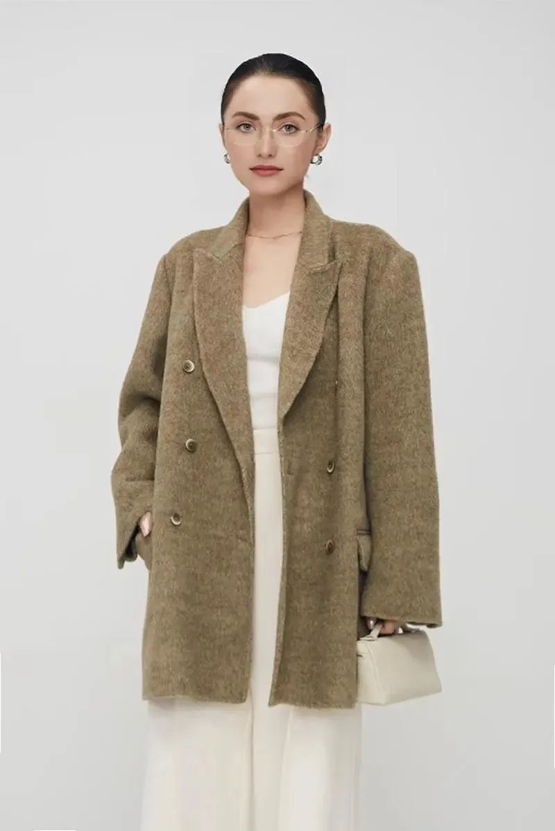 Notched Lapel Double-Breasted Wool Coat