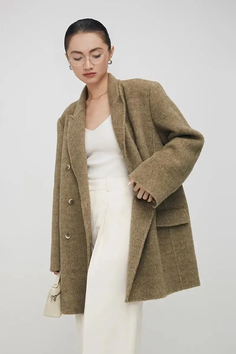 Notched Lapel Double-Breasted Wool Coat