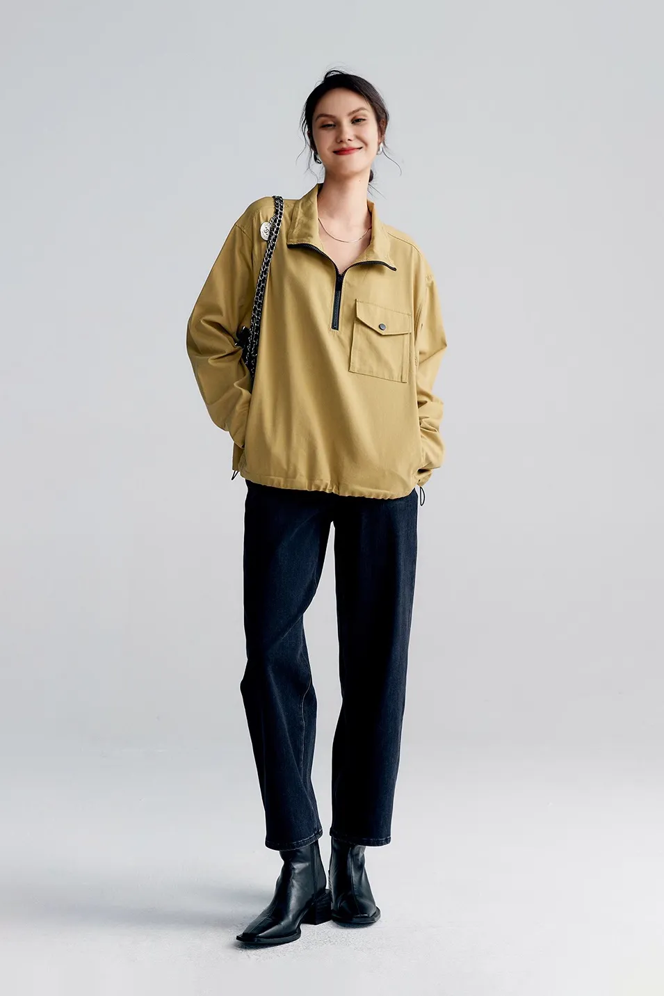 Oversized Half Zipper Utility Pullover Jacket