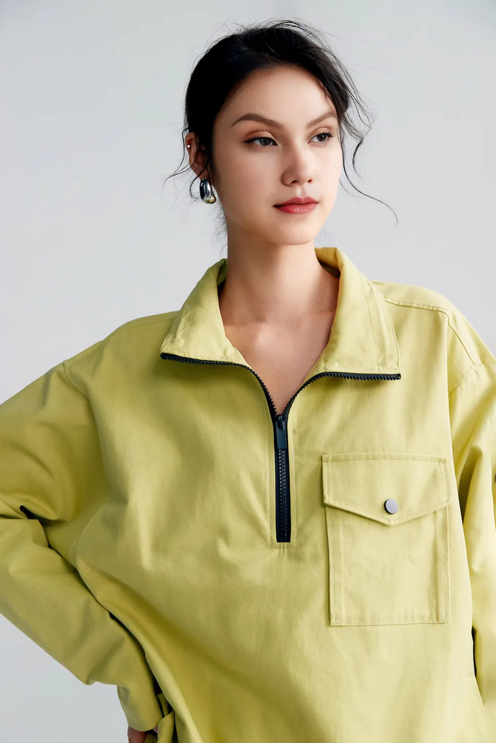 Oversized Half Zipper Utility Pullover Jacket