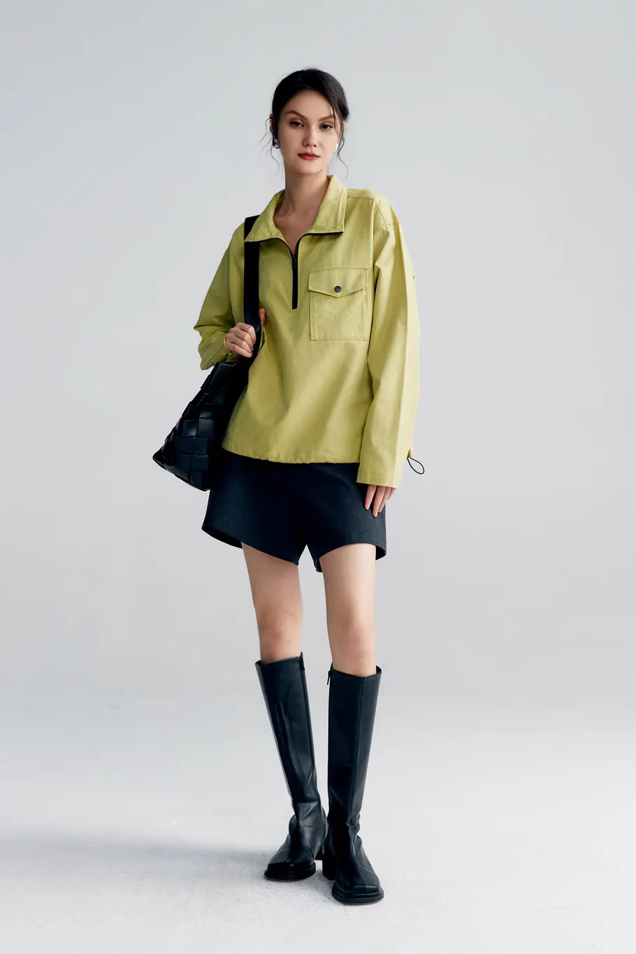 Oversized Half Zipper Utility Pullover Jacket