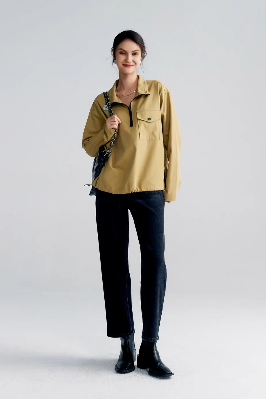 Oversized Half Zipper Utility Pullover Jacket