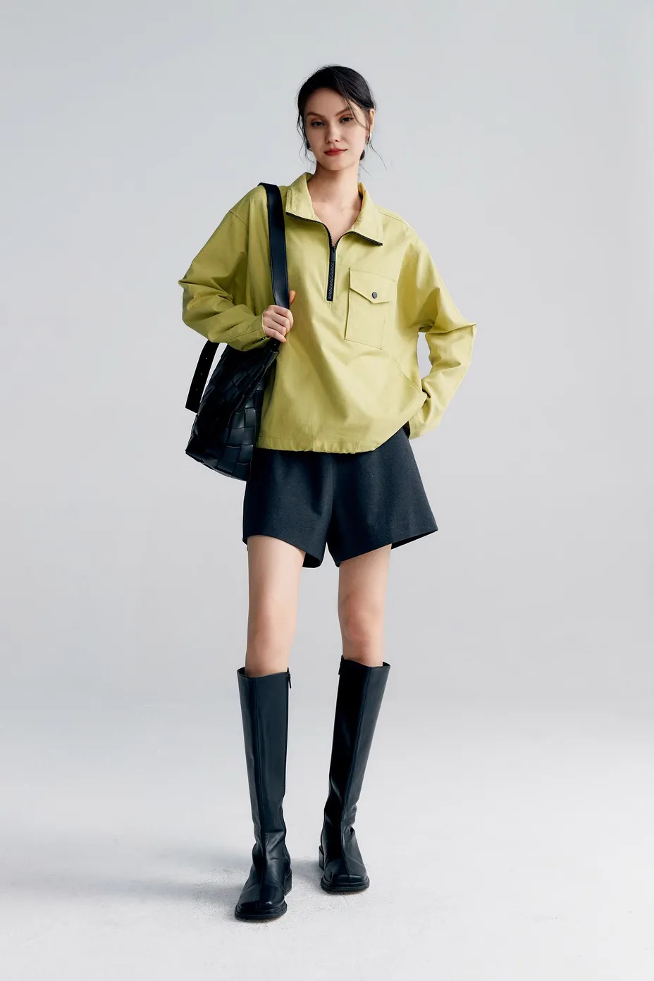 Oversized Half Zipper Utility Pullover Jacket