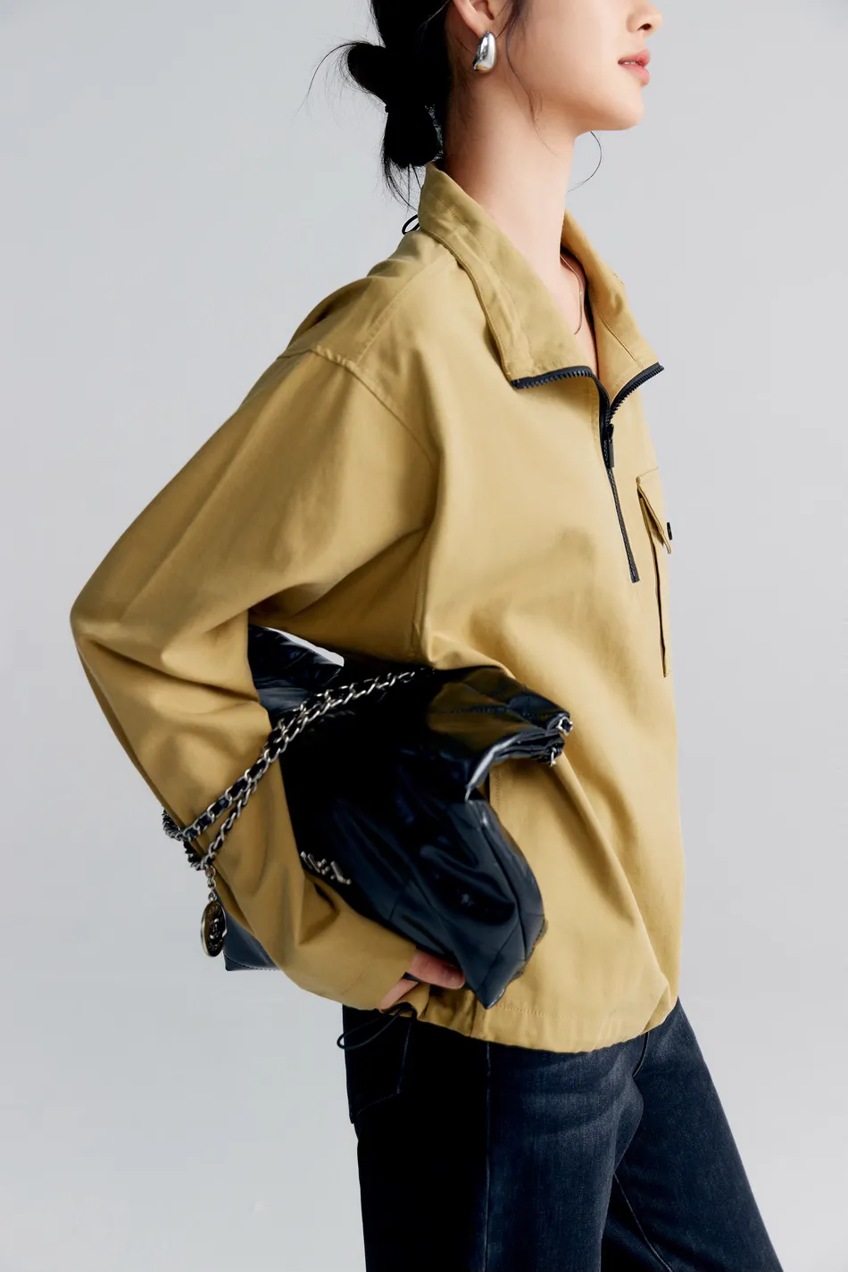 Oversized Half Zipper Utility Pullover Jacket