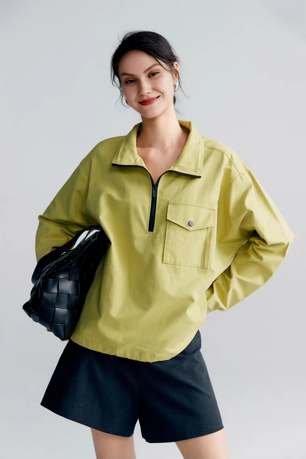 Oversized Half Zipper Utility Pullover Jacket