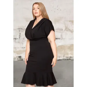 Plus size pleated dropped shoulder midi dress